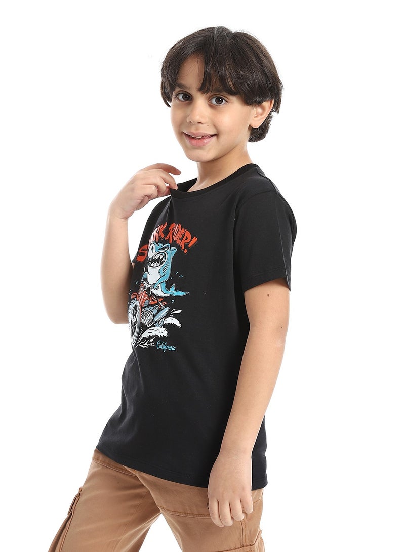 Andora Round Neck Printed Short Sleeve Boy T-shirt_Black Shadow - Image 2