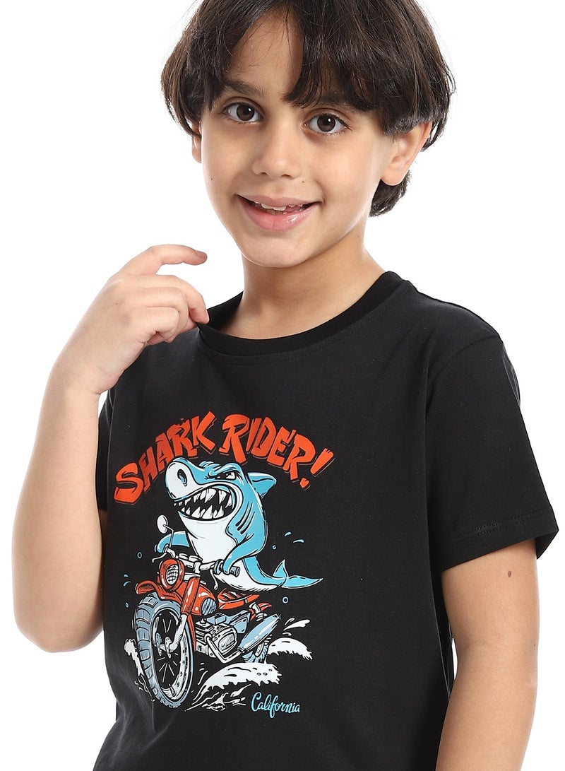 Andora Round Neck Printed Short Sleeve Boy T-shirt_Black Shadow - Image 4