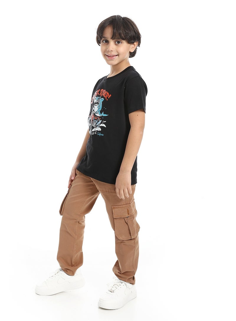 Andora Round Neck Printed Short Sleeve Boy T-shirt_Black Shadow - Image 5