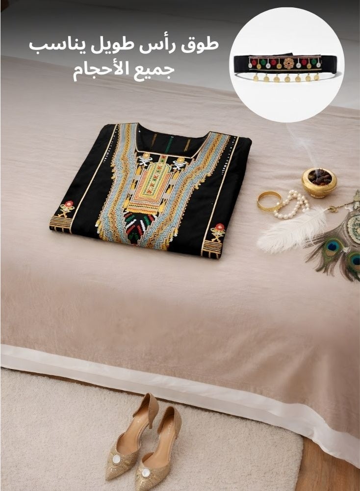 Premium Black Asiri Jalabiya with Red and Gold Embroidery – Premium Saudi Foundation Day Traditional Asiri Dress, Women’s Cultural Jalabiya, Heritage-Inspired Long Modest Wear from Asir Region - Image 4