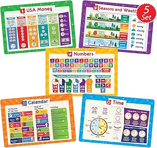 Simply Magic 5 Placemats for Kids - Kids Placemats Non Slip, Washable Reusable Toddler Placemats, Educational - Image 1