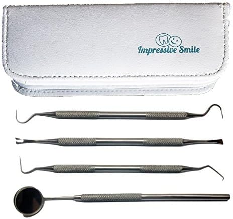 Impressive Smile 1 Dentist Tools Kit  A Grade Stainless Steel Dental Hygiene Set Tarter Remover Dental Pick Dental Scraper Mouth Mirror and Free Protective Case - Image 1