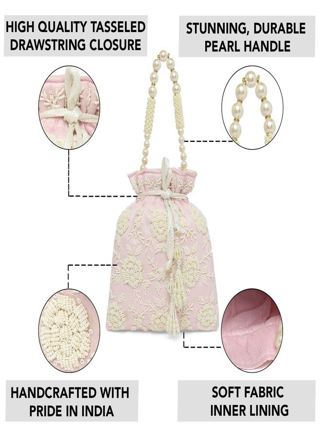 Peora Pink Potli Bag for Women Handmade Evening Wristlet Handbag Stylish Bridal Purse Fashion Bag for Girls (P132PK) - Image 4