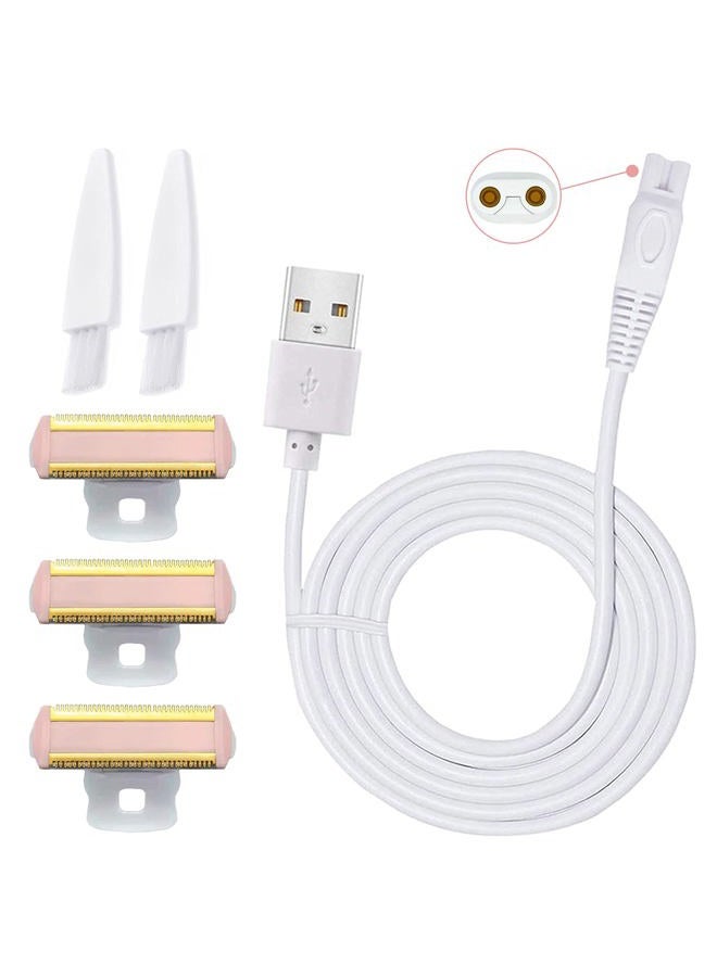 LinMei 3PCS LinMei Razor Replacement Heads Compatible for Finishing Touch Flawless Body Rechargeable Ladies Shaver and Trimmer with USB Charger, 2 Cleaning Brush - Image 1