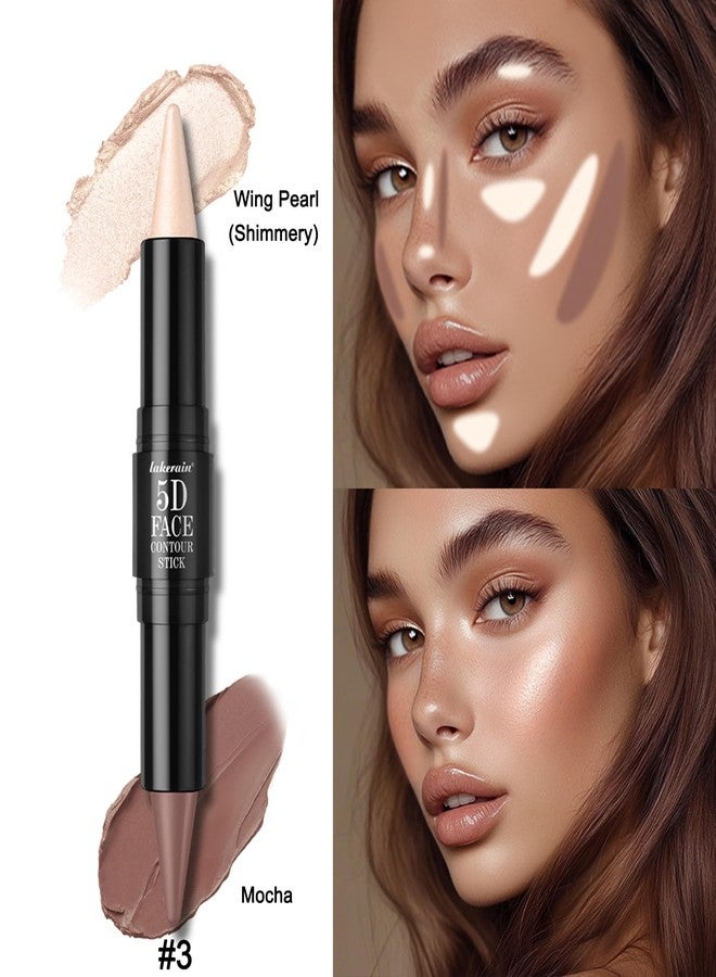teerova Cream Contour Stick, Double-Ended Sharp Tip Highlighter & Bronzer Contour Stick for Sculpt Cheeks, Non-sticky Blendable Waterproof Long Wearing Face Contouring Pen (#03 Wing Pearl & Mocha, 1 PC) - Image 2