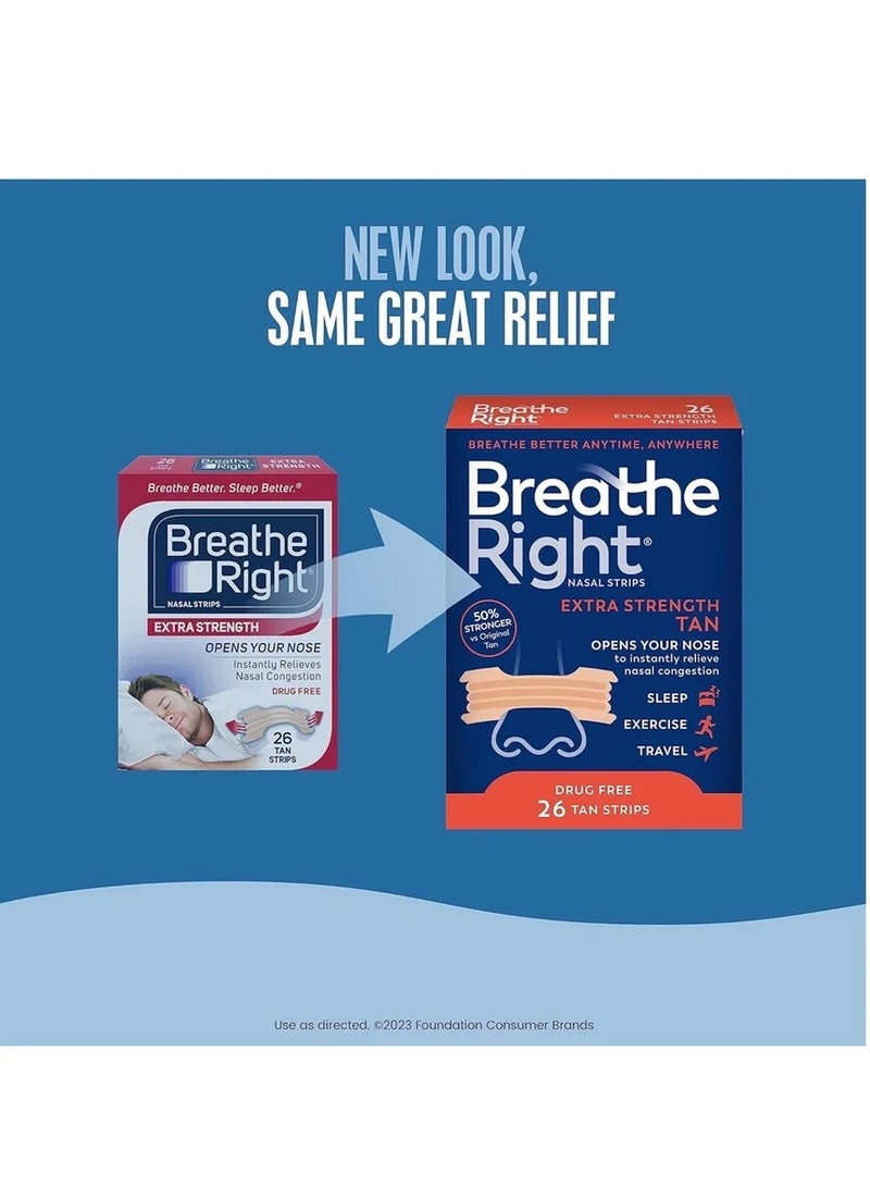 Breathe Right Extra Strength Tan Nasal Strips Help Stop Snoring Drug-Free Snoring Solution 26 count - Image 2