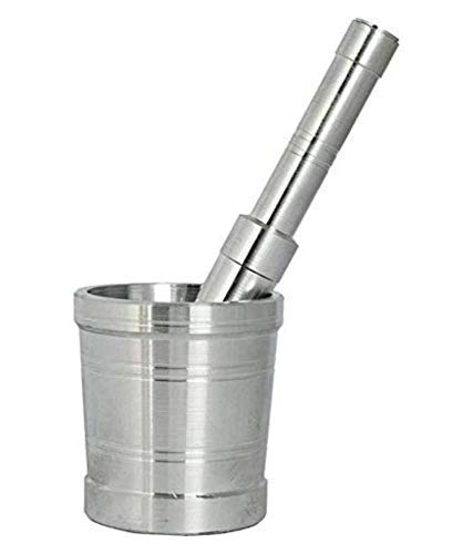 RJ kitchenware Store RJ kitchenware Store Pure Aluminium Mortar and Pestle Set Kitchen Khalbatta Okhli Khal Musal Dasta Ural Kundi Sota Kharal Masher Set Spice Grinder - Image 5