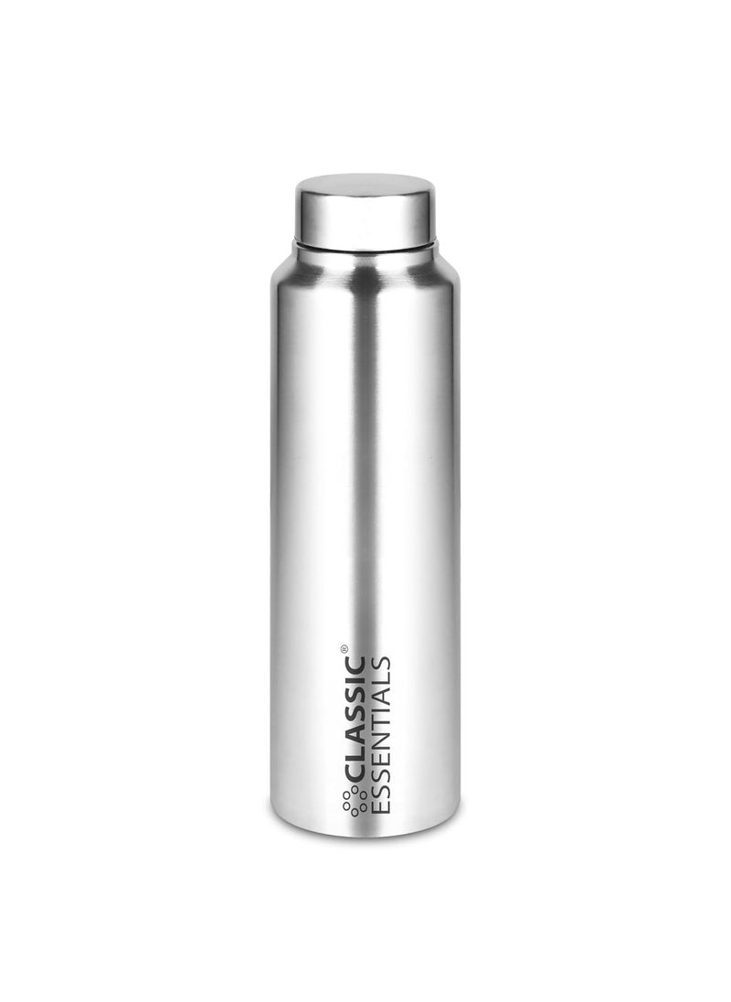 Classic Essentials - CLASSIC ESSENTIALS Spring Stainless Steel Single Walled Fridge Water Bottle (1000ml,Silver) Leakproof BPA free Lids,Great For Travel,Picnic,Camping Etc. - Image 1