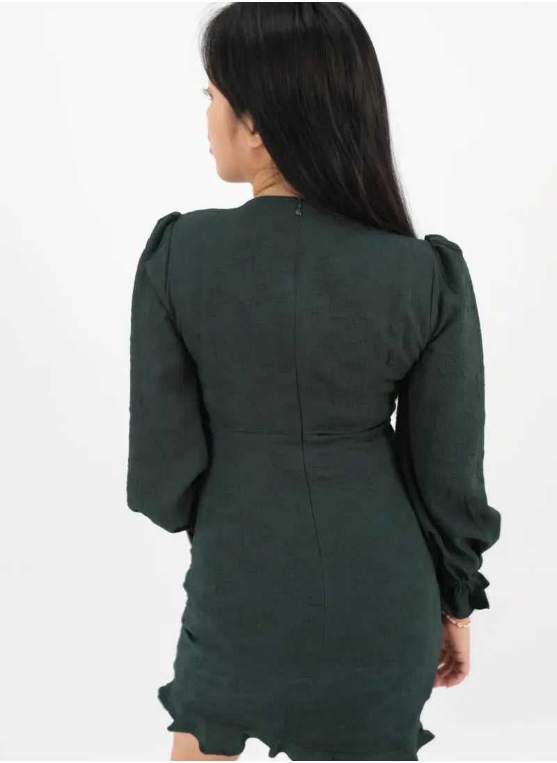 ONLY - Women’s Floral Embroider long Sleeves Mini Dress in Military Olive - Image 1