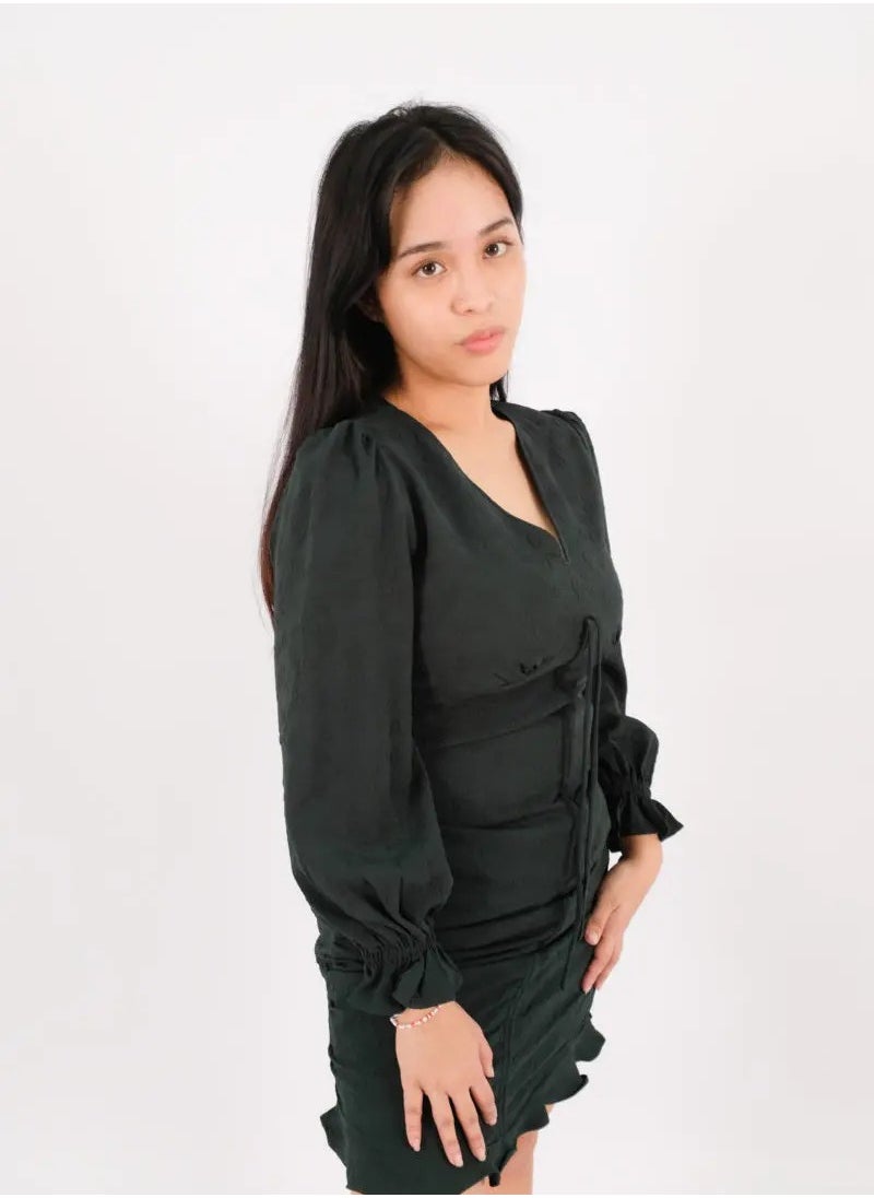 ONLY - Women’s Floral Embroider long Sleeves Mini Dress in Military Olive - Image 1