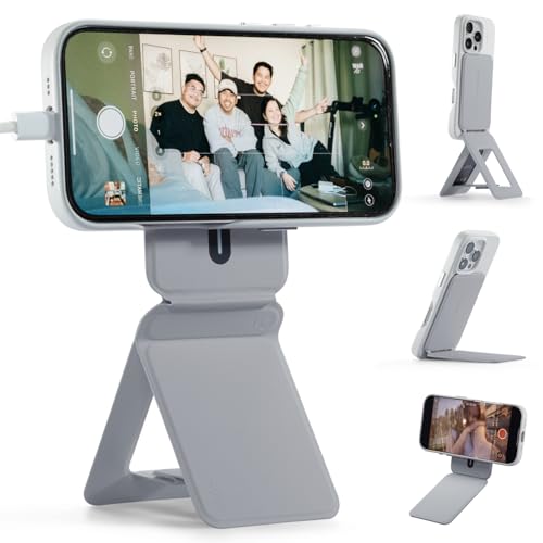 MOFT Phone Tripod Stand Selfie Stick for iPhone, Multi-Angles iPhone Stand, Lightweight & Portable Phone Holder, Strong Magnets, MOVAS Vegan Leather, Travel Essentials, Cement (Without Card Slot) - Image 1