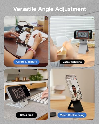 MOFT Phone Tripod Stand Selfie Stick for iPhone, Multi-Angles iPhone Stand, Lightweight & Portable Phone Holder, Strong Magnets, MOVAS Vegan Leather, Travel Essentials, Cement (Without Card Slot) - Image 5