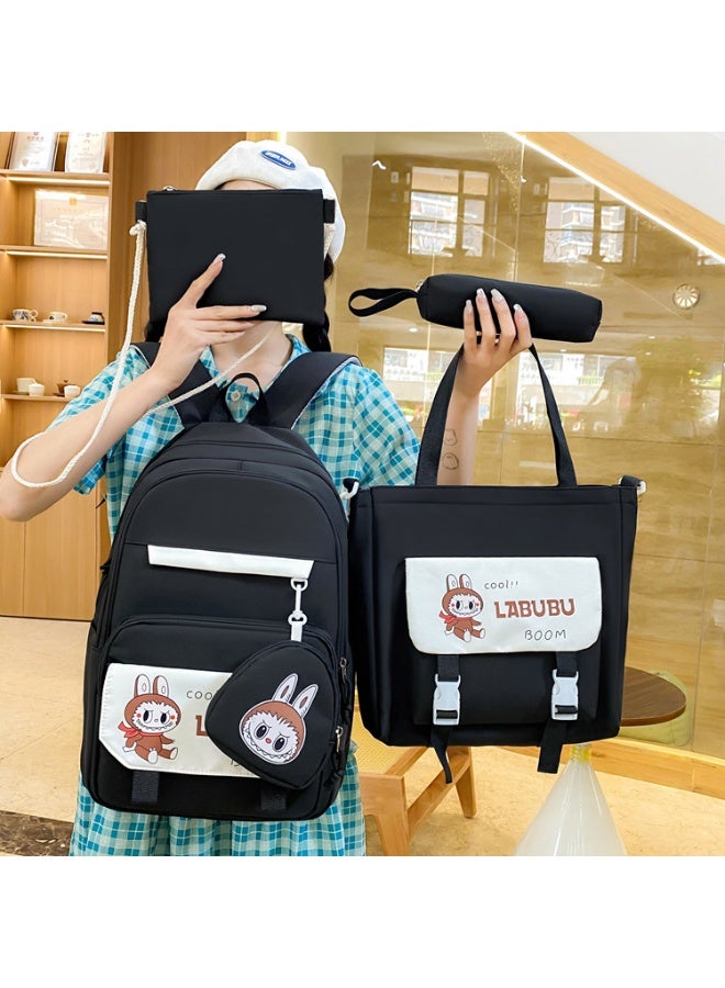 لابوبو حقيبة مدرسية Labubu حقيبة ظهر نسائية لطالبات الجامعات وطلاب المدارس الثانوية حقيبة ظهر جديدة كبيرة السعة لطلاب الفصول الدراسية المكونة من أربع قطع - Image 2