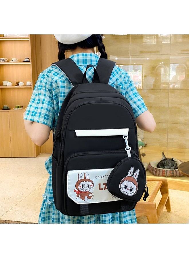 لابوبو حقيبة مدرسية Labubu حقيبة ظهر نسائية لطالبات الجامعات وطلاب المدارس الثانوية حقيبة ظهر جديدة كبيرة السعة لطلاب الفصول الدراسية المكونة من أربع قطع - Image 3