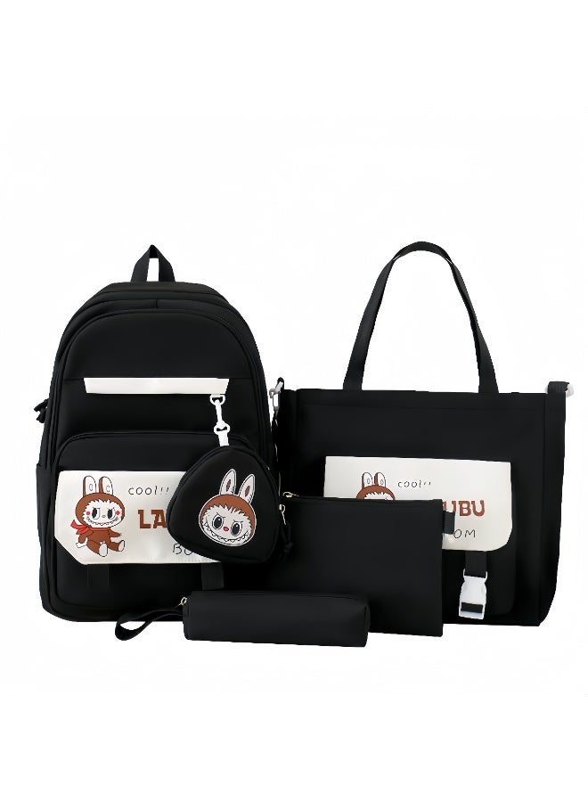 لابوبو حقيبة مدرسية Labubu حقيبة ظهر نسائية لطالبات الجامعات وطلاب المدارس الثانوية حقيبة ظهر جديدة كبيرة السعة لطلاب الفصول الدراسية المكونة من أربع قطع - Image 1