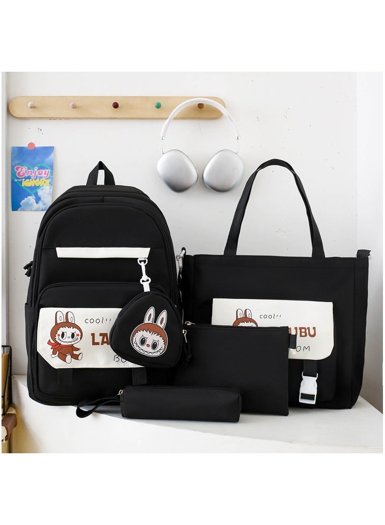 لابوبو حقيبة مدرسية Labubu حقيبة ظهر نسائية لطالبات الجامعات وطلاب المدارس الثانوية حقيبة ظهر جديدة كبيرة السعة لطلاب الفصول الدراسية المكونة من أربع قطع - Image 4