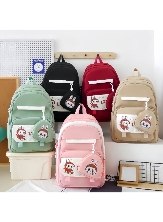 لابوبو حقيبة مدرسية Labubu حقيبة ظهر نسائية لطالبات الجامعات وطلاب المدارس الثانوية حقيبة ظهر جديدة كبيرة السعة لطلاب الفصول الدراسية المكونة من أربع قطع - Image 5