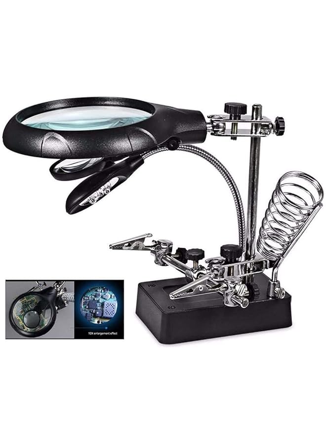 إيروريكس مجموعة حامل مكواة لحام مكبرة من Helping Hand بقوة 2.5X و7.5X و10X مع ضوء LED ومحطة إصلاح مكبرة بدون استخدام اليدين مع مشبك ومشابك، قابس المملكة المتحدة  - Image 2