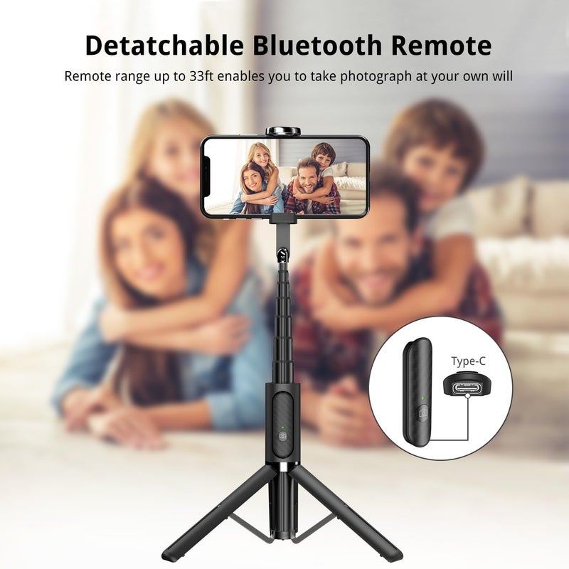 ATUMTEK Selfie Stick Tripod, 3-in-1 Extendable Aluminum Phone Tripod with Detachable Bluetooth Remote, Compatible with iPhone 17/16/15/14/13/12/11/11 Pro/XS Max/XR and Samsung Smartphones, Black - Image 4