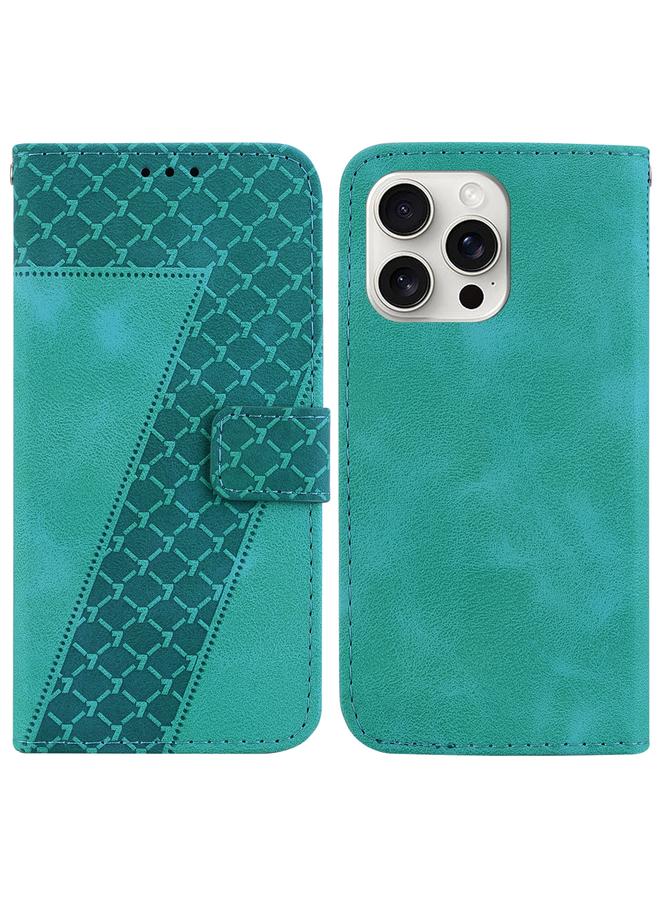 Zaboon For iPhone 16 Pro Seven-shaped Embossed Leather Phone Case(Green)