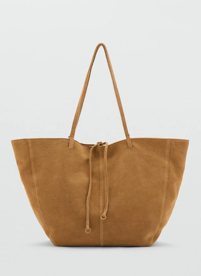مانجو Suede shopper bag with bow closure