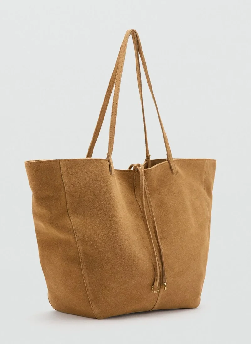 مانجو Suede shopper bag with bow closure