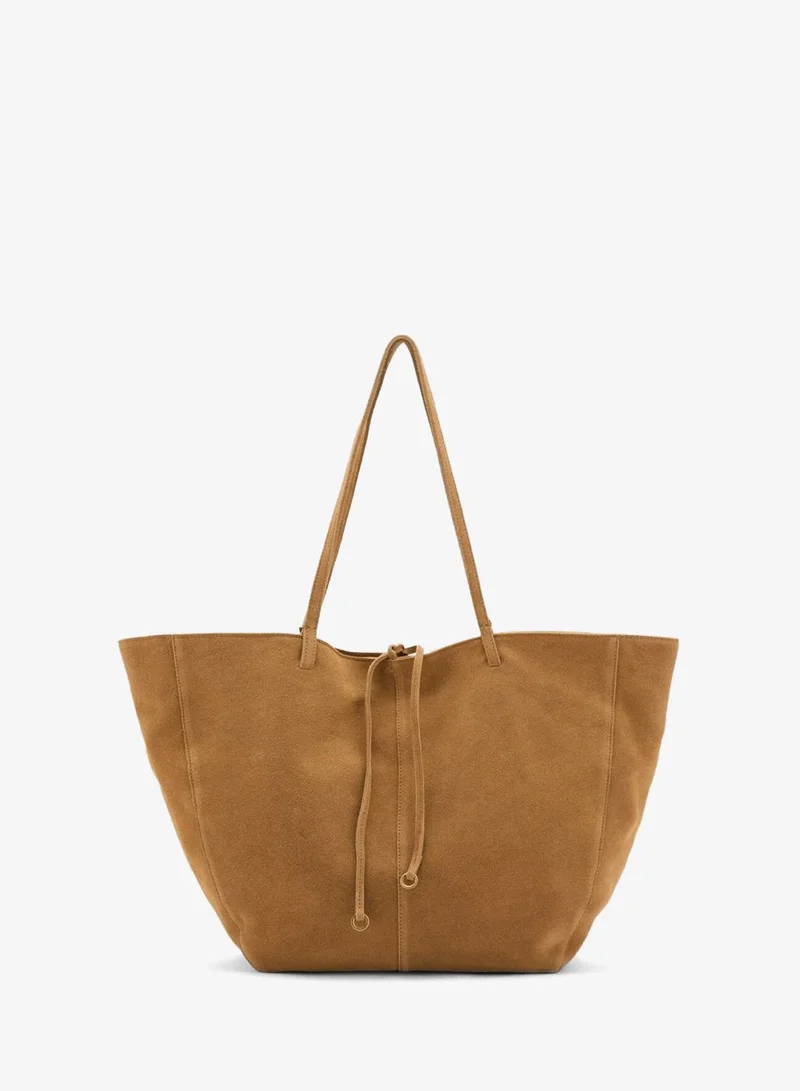 مانجو Suede shopper bag with bow closure