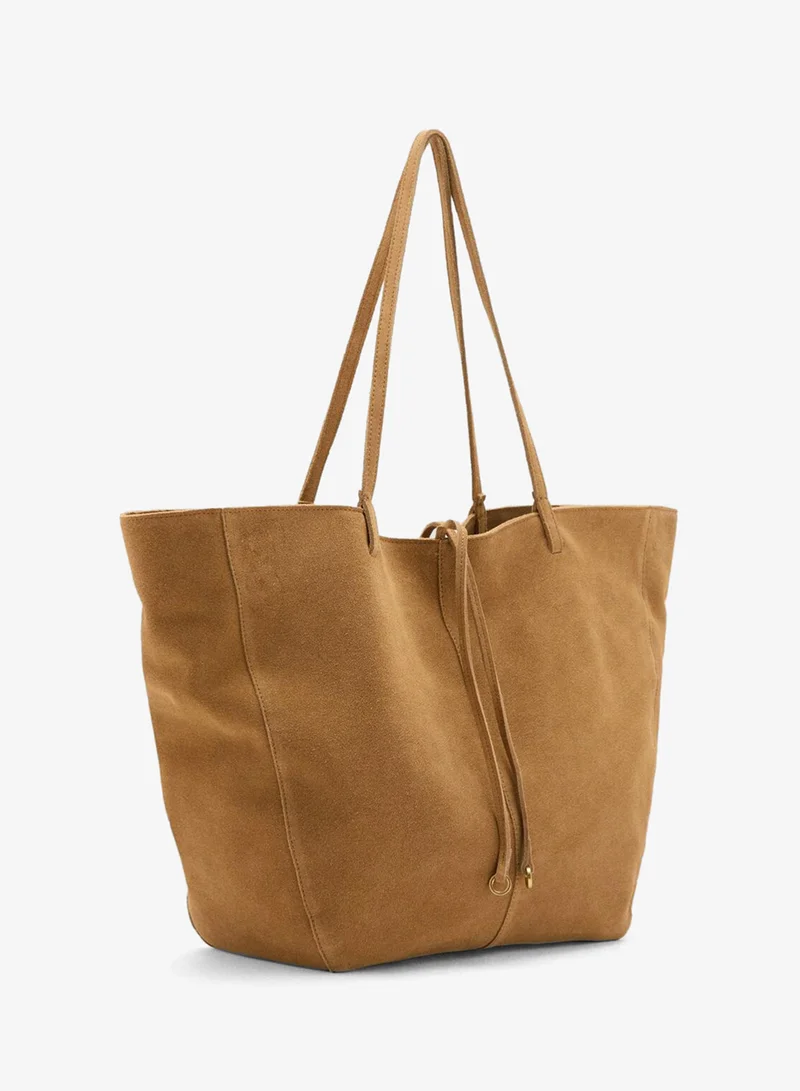 مانجو Suede shopper bag with bow closure