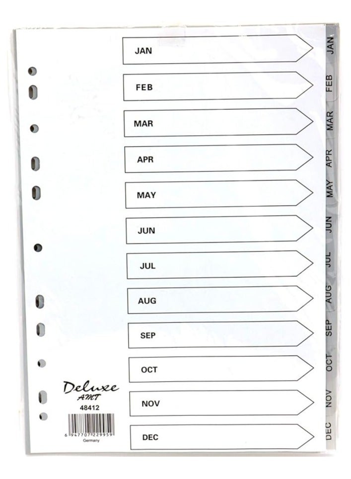 ديلوكس مقسم A4 فاخر من يناير إلى ديسمبر باللون الرمادي
