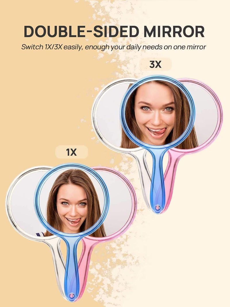 COSLUXE DoubleSided Handheld Mirror 1X3X Magnifying Mirror Makeup Mirror with Handle Mirrors Rounded Shape Multicoloured Small Medium Large - Image 2