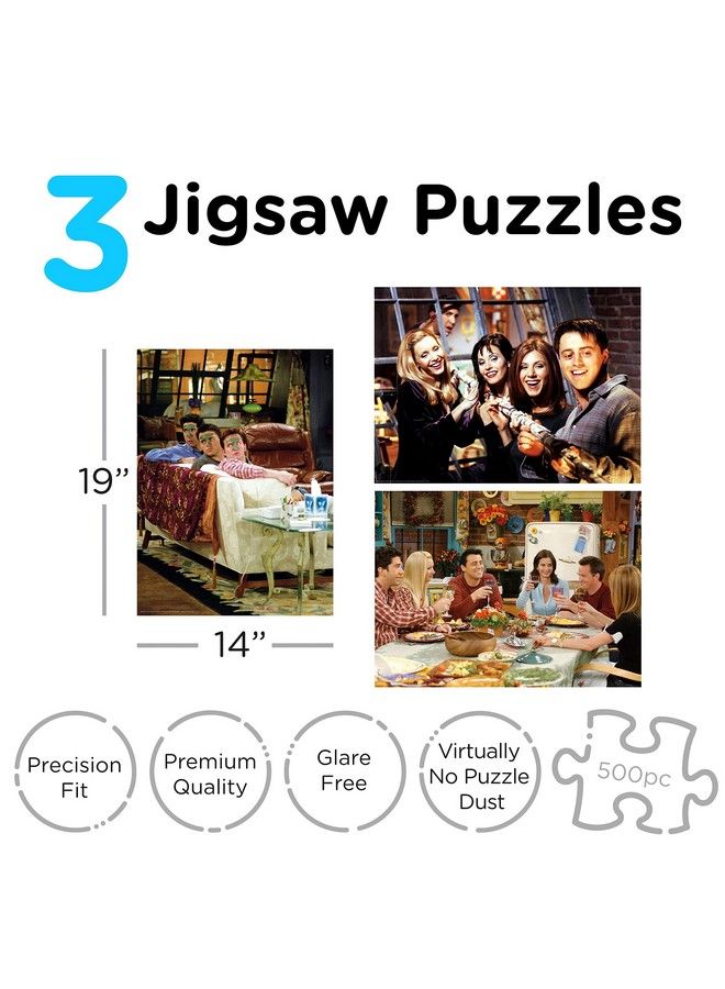 Aquarius Set Of 3 Friends Puzzles (Three 500 Piece Jigsaw Puzzles) Glare Free Precision Fit Officially Licensed Friends Merchandise & Collectibles 14X19 Inches - Image 3