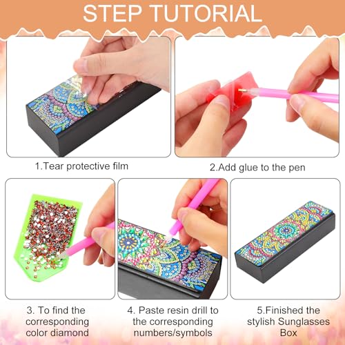 Copkim 6 Packs 5D Diamond Painting Sunglass Case, DIY Sunglasses Storage Box Kit with Diamond Painting, Mandal Alloyseed Leather DIY Handmade Diamond Art Glasses Case for Art Craft Gift Travel - Image 4