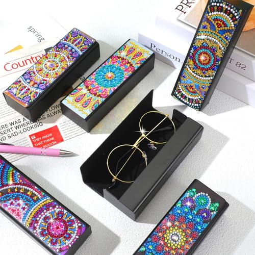 Copkim 6 Packs 5D Diamond Painting Sunglass Case, DIY Sunglasses Storage Box Kit with Diamond Painting, Mandal Alloyseed Leather DIY Handmade Diamond Art Glasses Case for Art Craft Gift Travel - Image 3