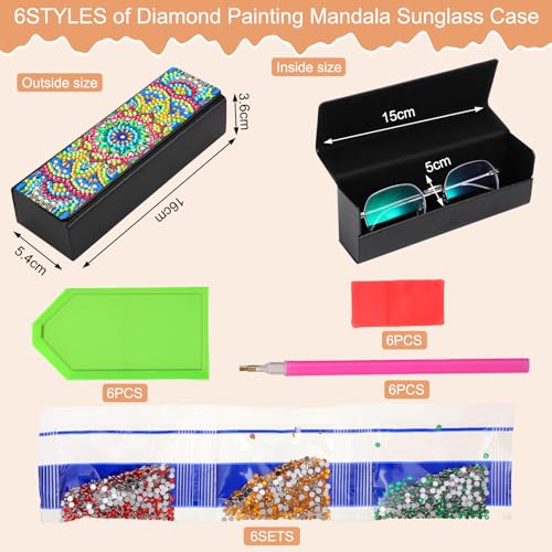 Copkim 6 Packs 5D Diamond Painting Sunglass Case, DIY Sunglasses Storage Box Kit with Diamond Painting, Mandal Alloyseed Leather DIY Handmade Diamond Art Glasses Case for Art Craft Gift Travel - Image 2