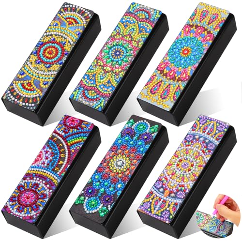 Copkim 6 Packs 5D Diamond Painting Sunglass Case, DIY Sunglasses Storage Box Kit with Diamond Painting, Mandal Alloyseed Leather DIY Handmade Diamond Art Glasses Case for Art Craft Gift Travel - Image 1