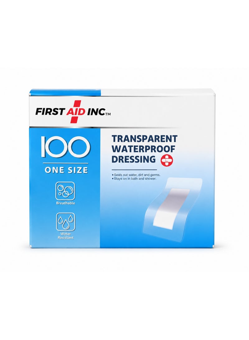 First Aid Inc Transparent Waterproof Dressing 100PCS | Breathable Water-Resistant Wound Dressing Bandages | One Size