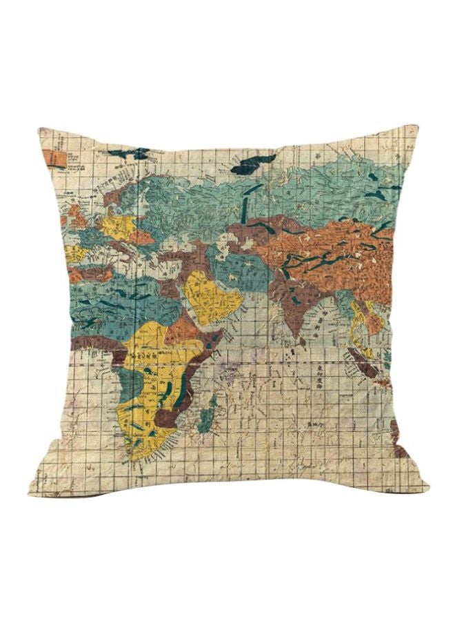 NIBEMINENT Map Printed Cushion Cover Beige/Blue/Yellow 45x45cm