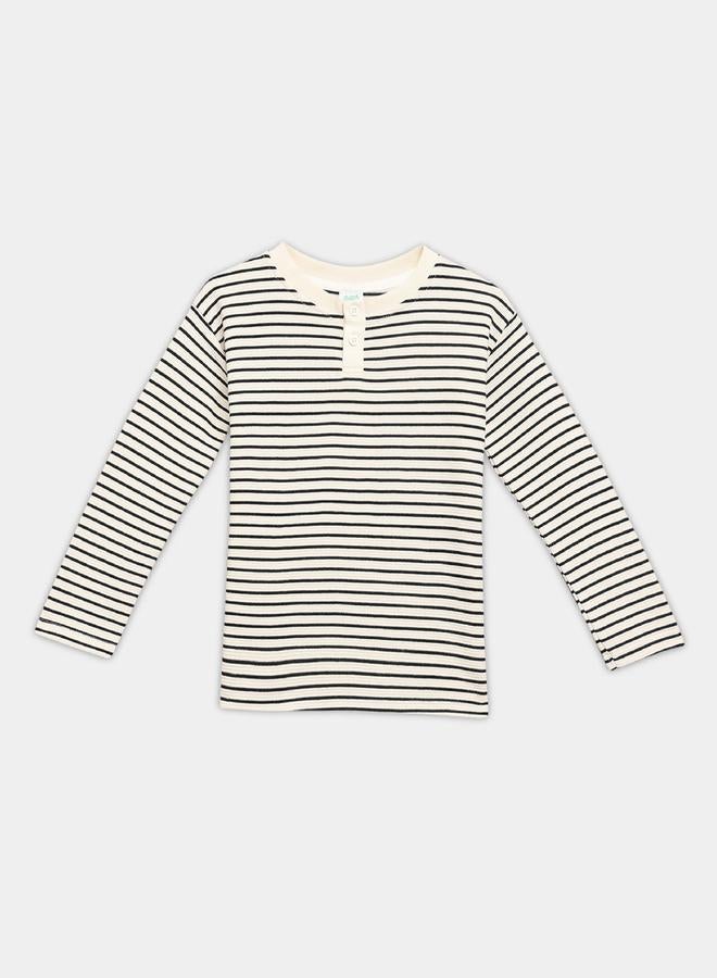 MINIKLUB Boys Striped Long Sleeve Cotton T-Shirt - Image 1