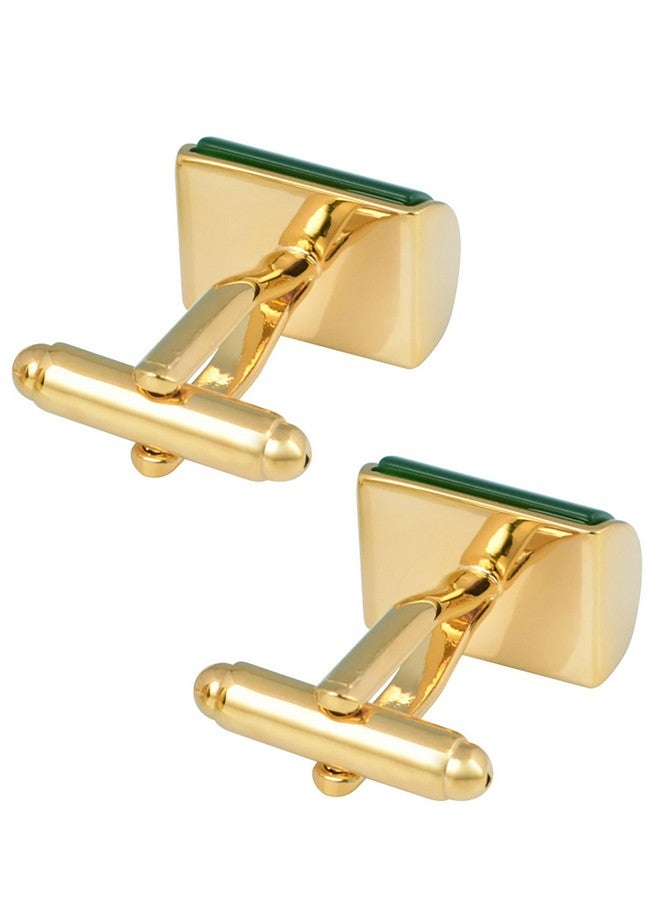 Jonwo Rectangle Green Cat Eye Cufflinks For Men Natural Opal Stone Cuff Links With Gift Box Wedding Business Gift For Men (Golden Cat Eye) - Image 4