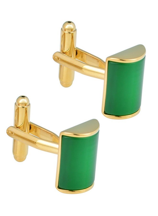 Jonwo Rectangle Green Cat Eye Cufflinks For Men Natural Opal Stone Cuff Links With Gift Box Wedding Business Gift For Men (Golden Cat Eye) - Image 5