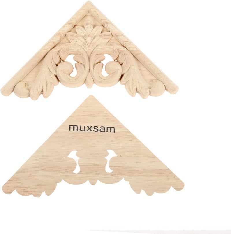 MUXSAM 4-Pack Wood Carved Applique Corner Onlay, 11x11cm/4.33"x4.33", Unpainted Furniture Decals for Cabinet Cupboard Corner Door Bed Home Decoration(Style-B) - Image 3