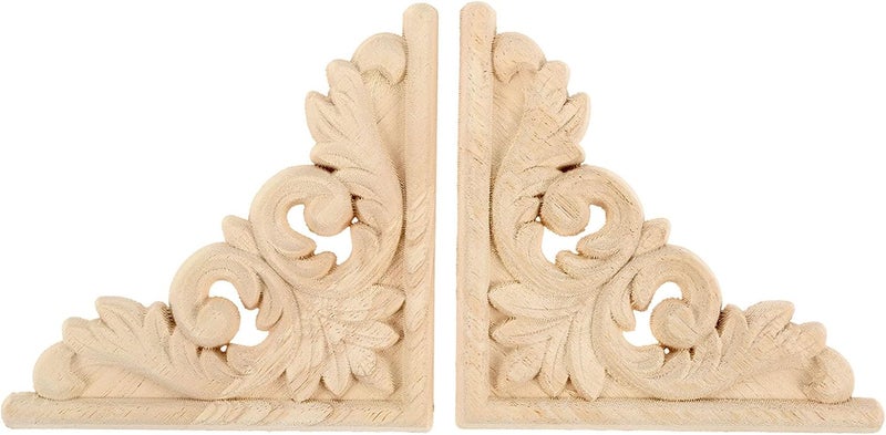 MUXSAM 4-Pack Wood Carved Applique Corner Onlay, 11x11cm/4.33"x4.33", Unpainted Furniture Decals for Cabinet Cupboard Corner Door Bed Home Decoration(Style-B) - Image 4