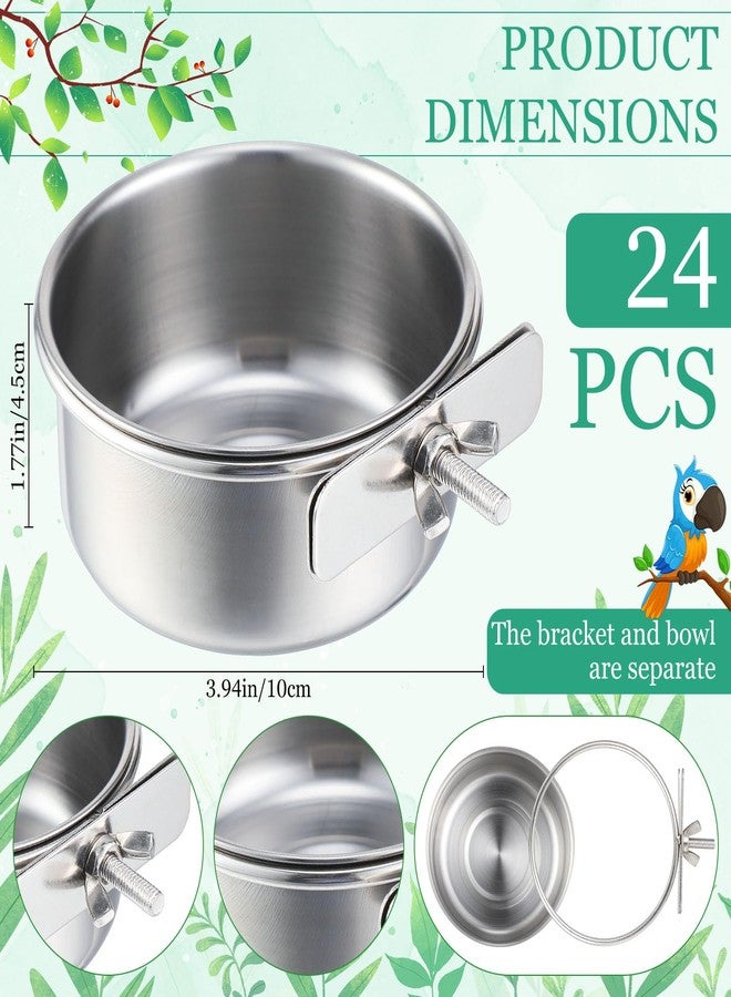 Ziliny 24 Pcs Stainless Steel Parrot Food Bowls Bulk 10 oz Bird Feeding Dish Cups for Cages Bird Bowls with Clamp Pet Water Feeders Cage Accessories for Parakeet Parrot Budgie Rabbit Chicken - Image 3