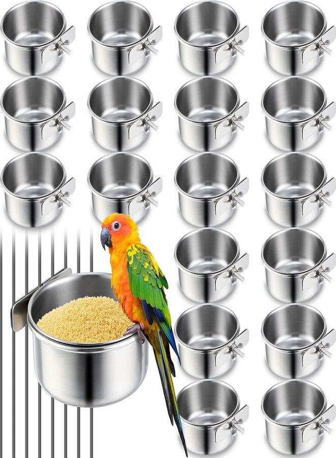 Ziliny 24 Pcs Stainless Steel Parrot Food Bowls Bulk 10 oz Bird Feeding Dish Cups for Cages Bird Bowls with Clamp Pet Water Feeders Cage Accessories for Parakeet Parrot Budgie Rabbit Chicken - Image 1