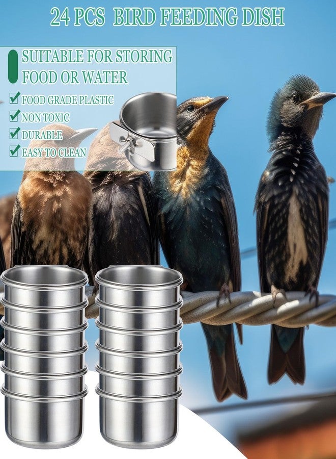 Ziliny 24 Pcs Stainless Steel Parrot Food Bowls Bulk 10 oz Bird Feeding Dish Cups for Cages Bird Bowls with Clamp Pet Water Feeders Cage Accessories for Parakeet Parrot Budgie Rabbit Chicken - Image 2