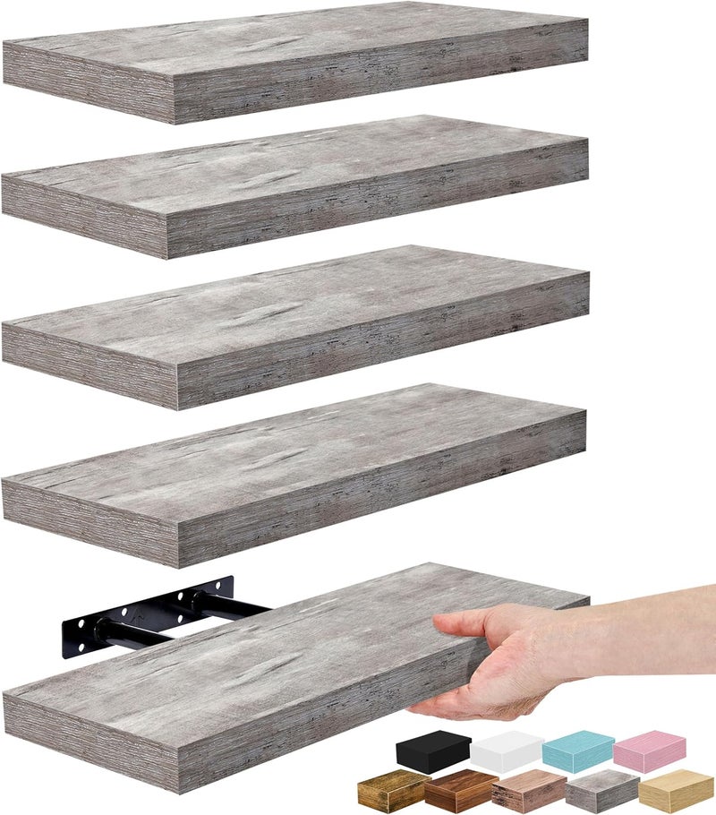Sorbus Floating Shelves for Wall, Bathroom Shelves Wall Mounted for Kitchen, Bedroom, Living Room, Bathroom Storage, Over Toilet, Hanging Book Shelf for Ｗall Home Decor (Gray, 5 Pack) - Image 1