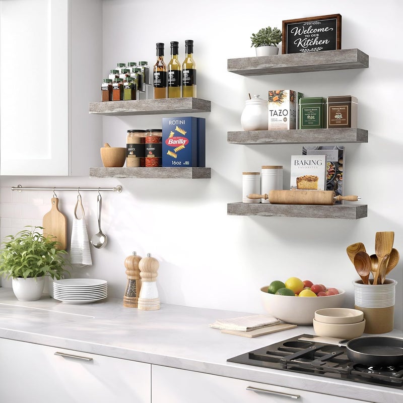 Sorbus Floating Shelves for Wall, Bathroom Shelves Wall Mounted for Kitchen, Bedroom, Living Room, Bathroom Storage, Over Toilet, Hanging Book Shelf for Ｗall Home Decor (Gray, 5 Pack) - Image 5