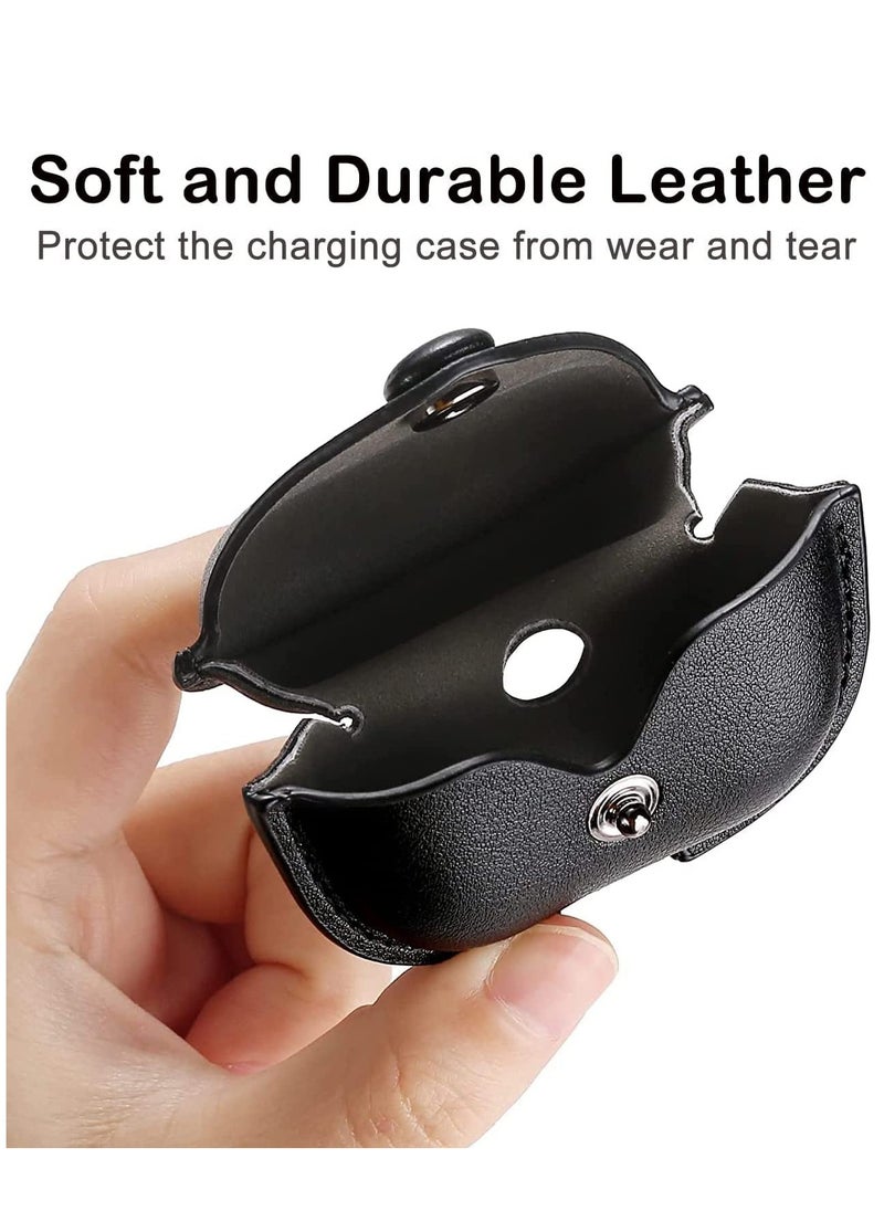 ANYOGRO - Airpods 4 Case with Keychain, Genuine Leather Protective Shockproof Scratch Resistant Soft Silicone Cover for Airpods 4th Generation 2024, Front LED Visible - Black - Image 1