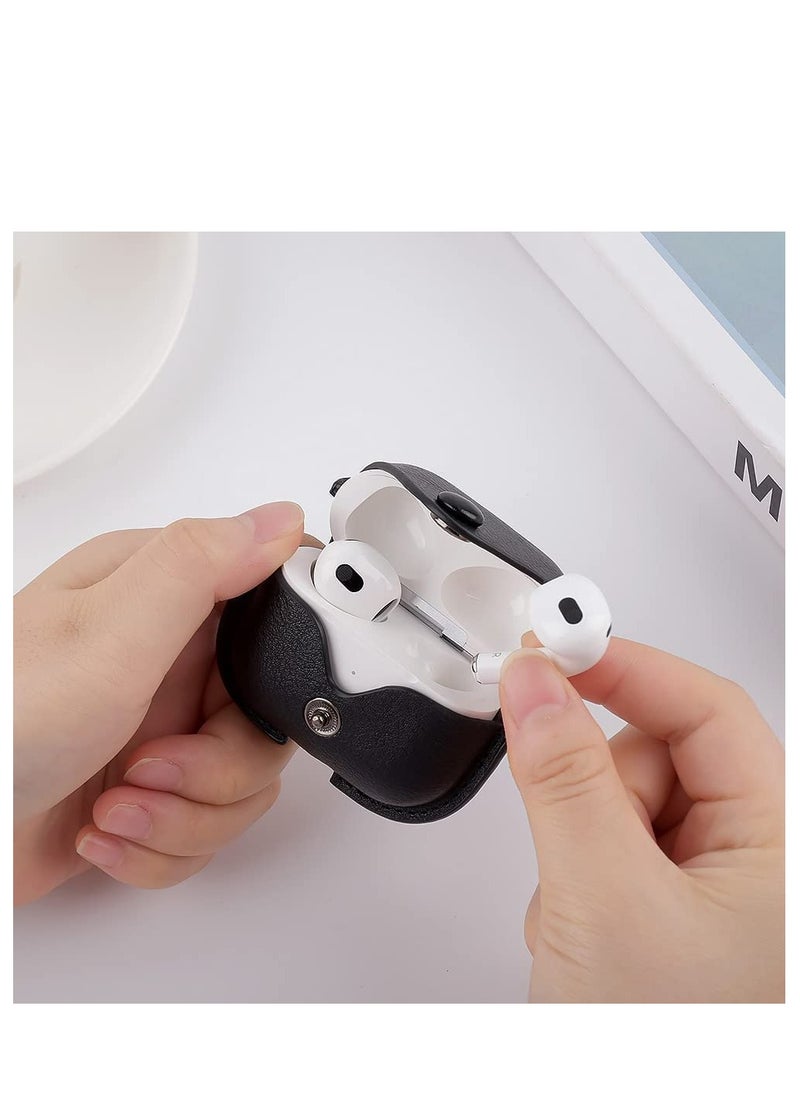 ANYOGRO - Airpods 4 Case with Keychain, Genuine Leather Protective Shockproof Scratch Resistant Soft Silicone Cover for Airpods 4th Generation 2024, Front LED Visible - Black - Image 1