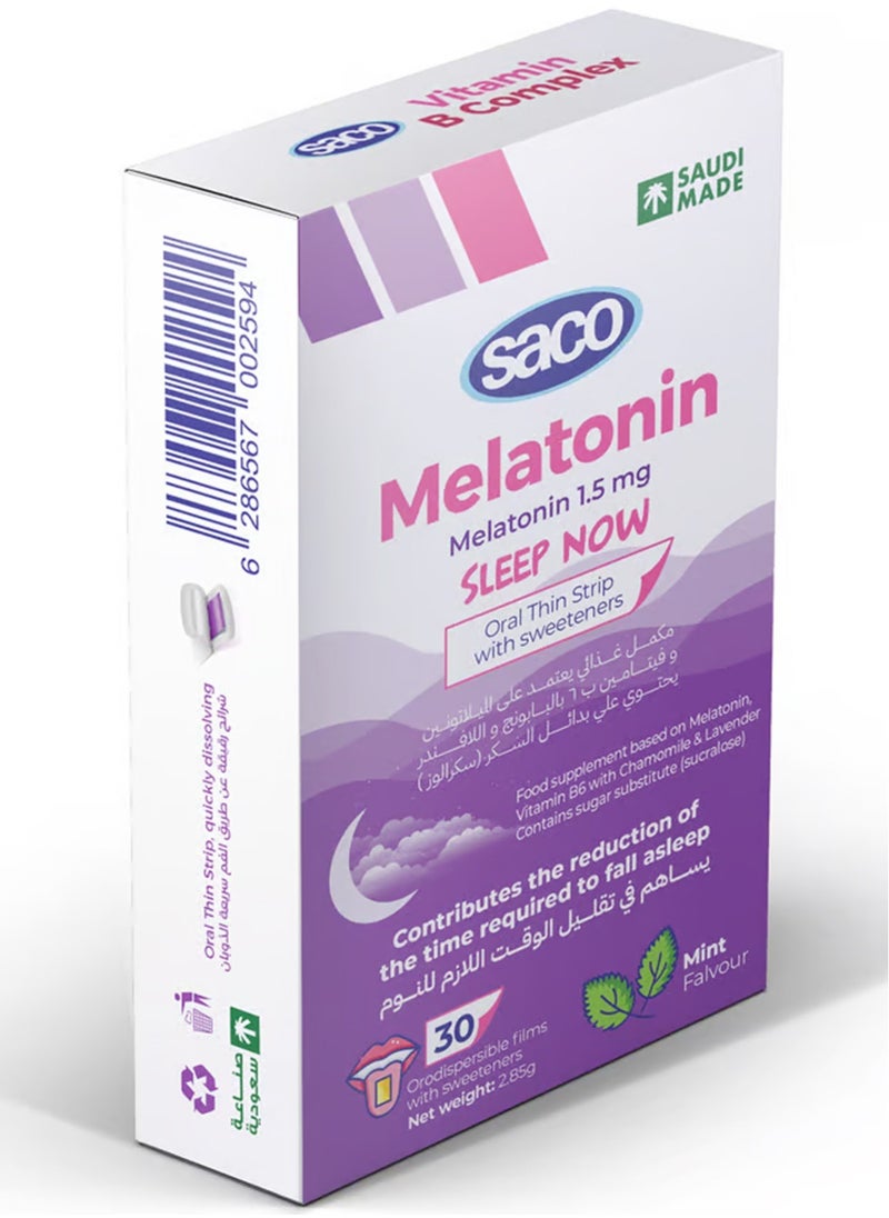 Saco - Vitamin Melatonin 1.5 mg for a Peaceful Sleep as it helps regulate the body's sleep-wake cycle - in the form of slices with mint flavor 30 slices - Image 1